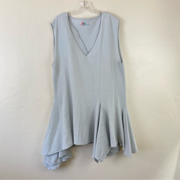 Free People Tops - Free People Beach Medium Light Blue Cotton Knit Sleeveless Asymmetrical Dress
